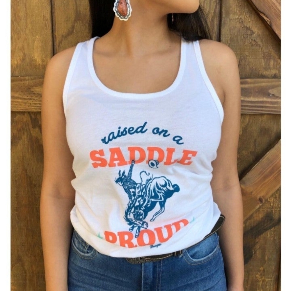 Wrangler tank top White Western Cowgirl Cotton Racerback Horse Rodeo Festival M